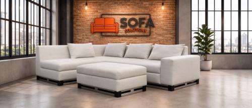 Grijze Stoffen Hoekbank met Hocker-Ruim Lounge Comfort-Gratis Levering