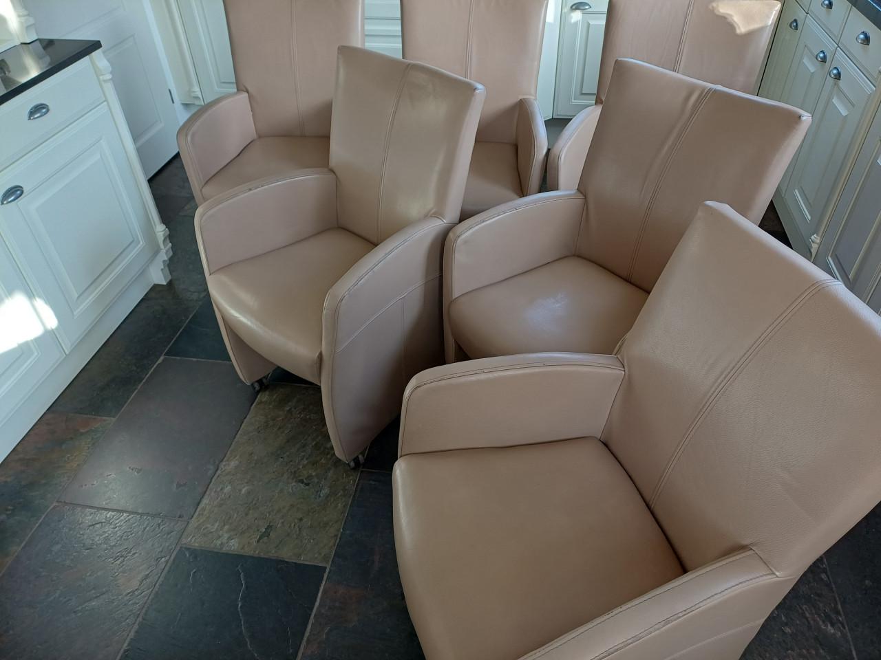 6 kwalitatief echte leren eetkamerstoelen, 6 stuks