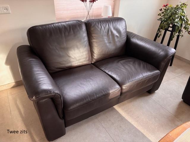 Bruin Lederen bankstel 2 + 3 zits