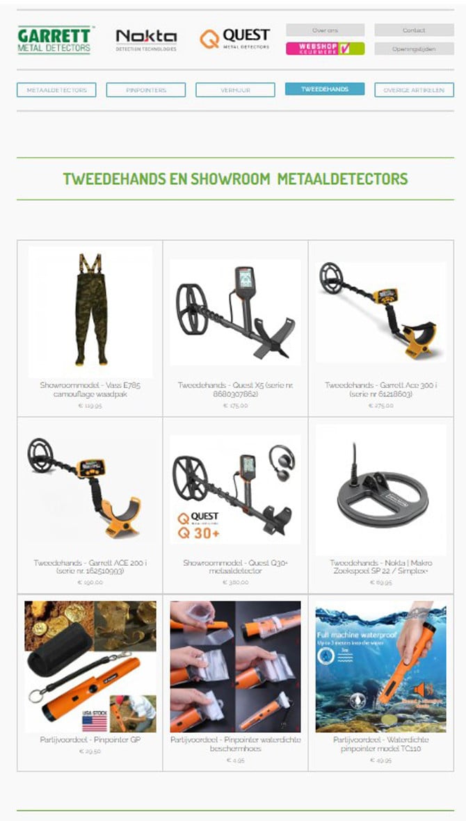 Tweedehands en showroom metaaldetectie apparatuur