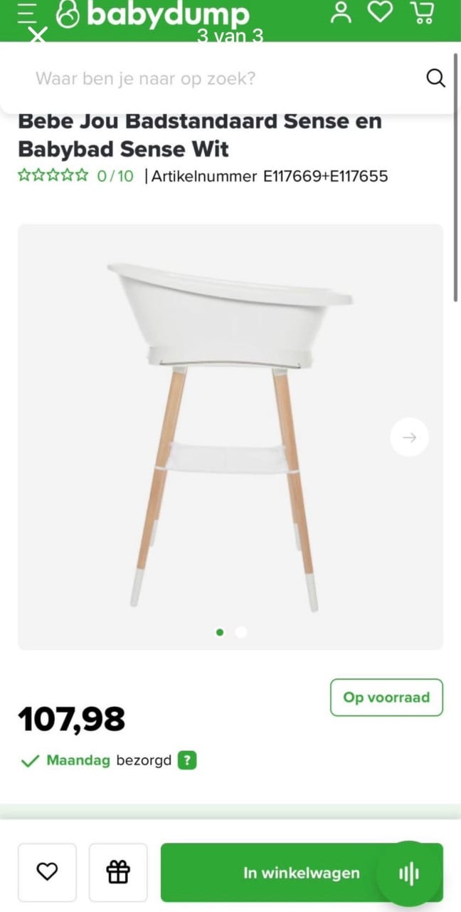 Bebe Jou badstandaard sense met babybad Sense wit.