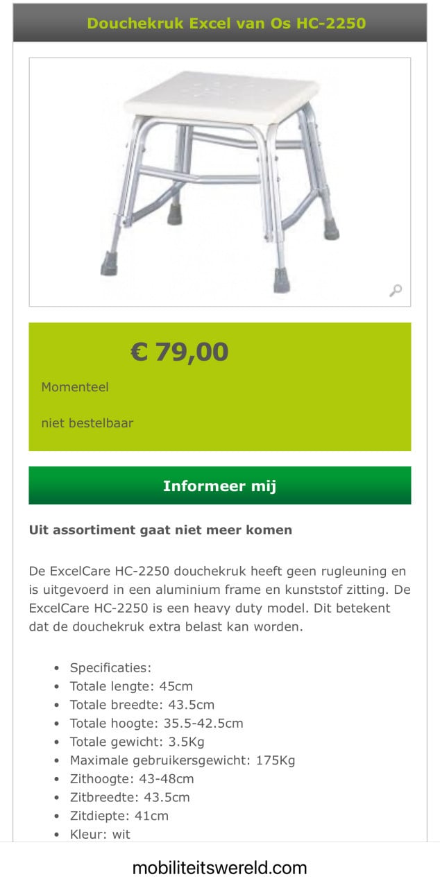 Douchekruk Excel van Os HC-2250 winkelprijs 80,-