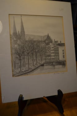 Potloodtekening Singel Amsterdam gesigneerd ER '89
