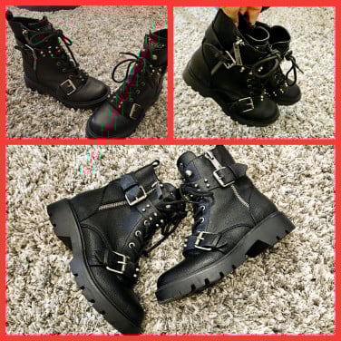 Zwarte GUESS veterlaarzen met gespen en studs