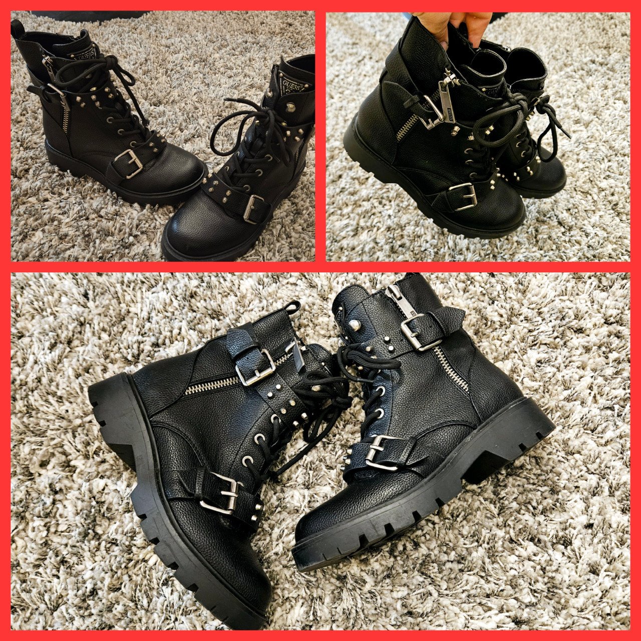 Zwarte GUESS veterlaarzen met gespen en studs