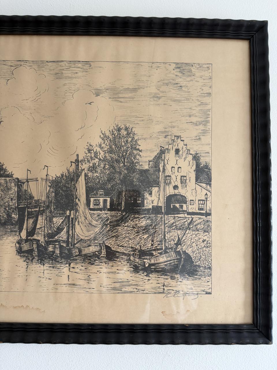 Ets antiek stadsgezicht Zierikzee