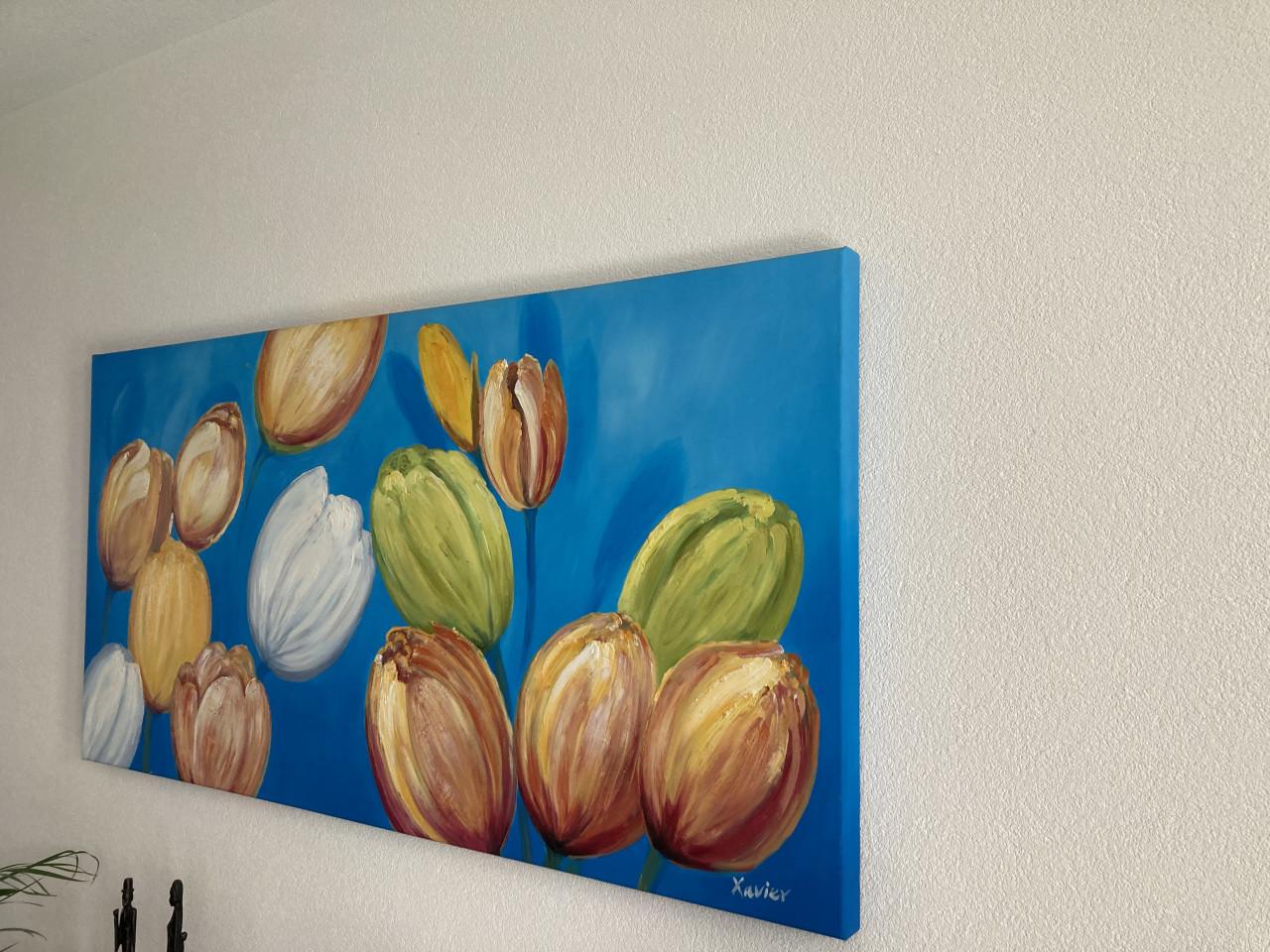 Vrolijk schilderij Canvas Tulpen
