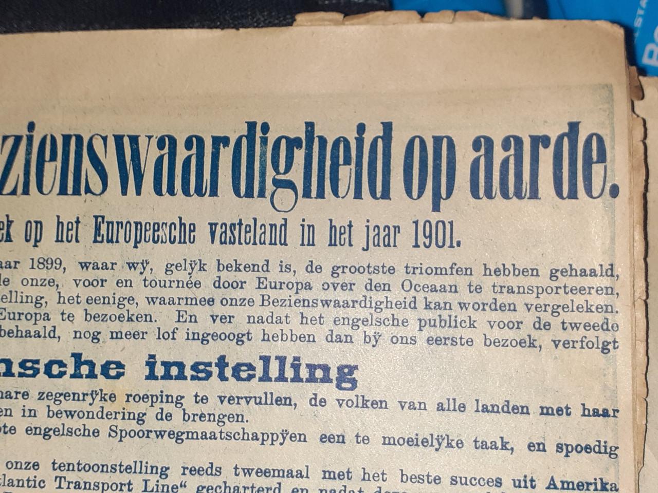 Krant CIRCUS anno  1901   Grootste CIRCUS ooit...!! BARNUM & BAILY