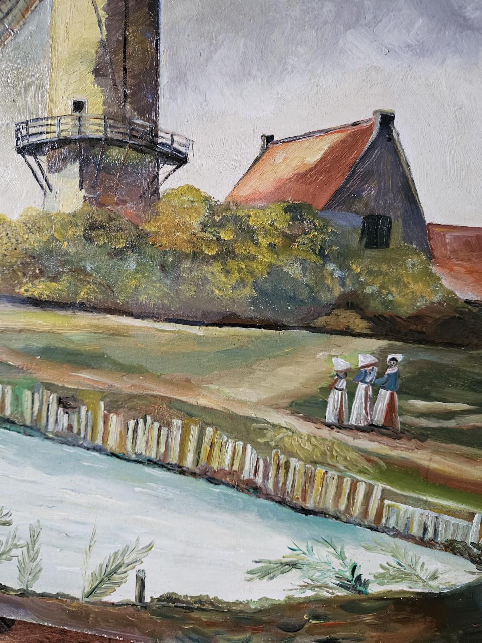Olieverfschilderij: Hollandse Molen aan het Water