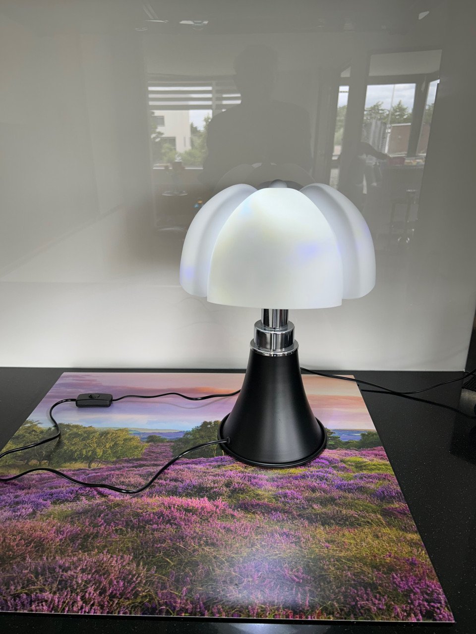 Designer tafellamp met zwarte voet