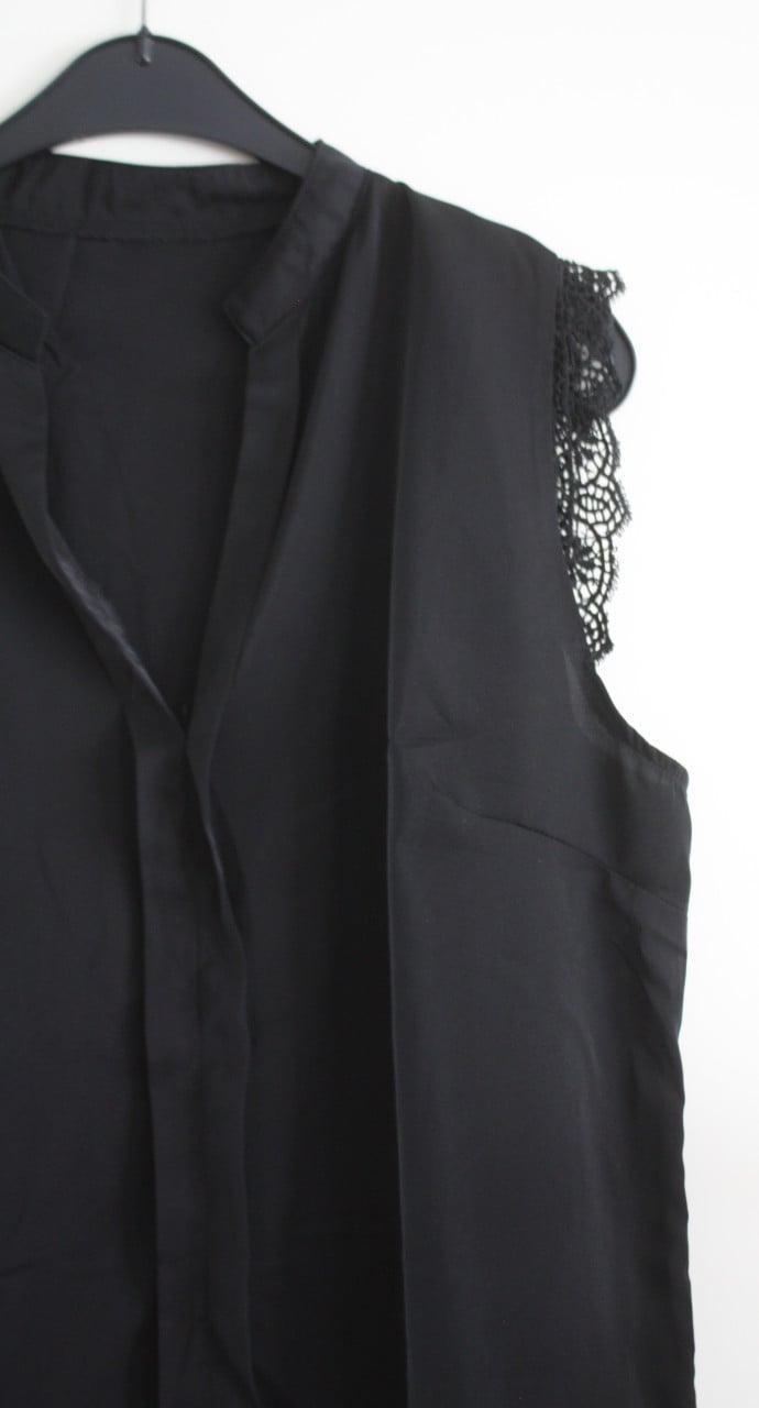 Zwarte blouse shirt kanten mouw maat xl