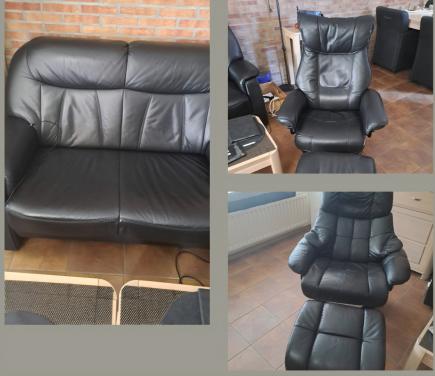 2-zits bank + 2 relaxfauteuils + 2 voetenbanken