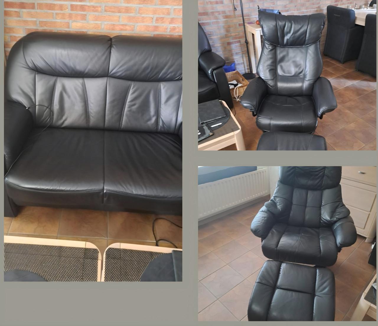 2-zits bank + 2 relaxfauteuils + 2 voetenbanken