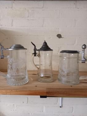 3 glazen bierpullen met zinken deksel 5 euro samen