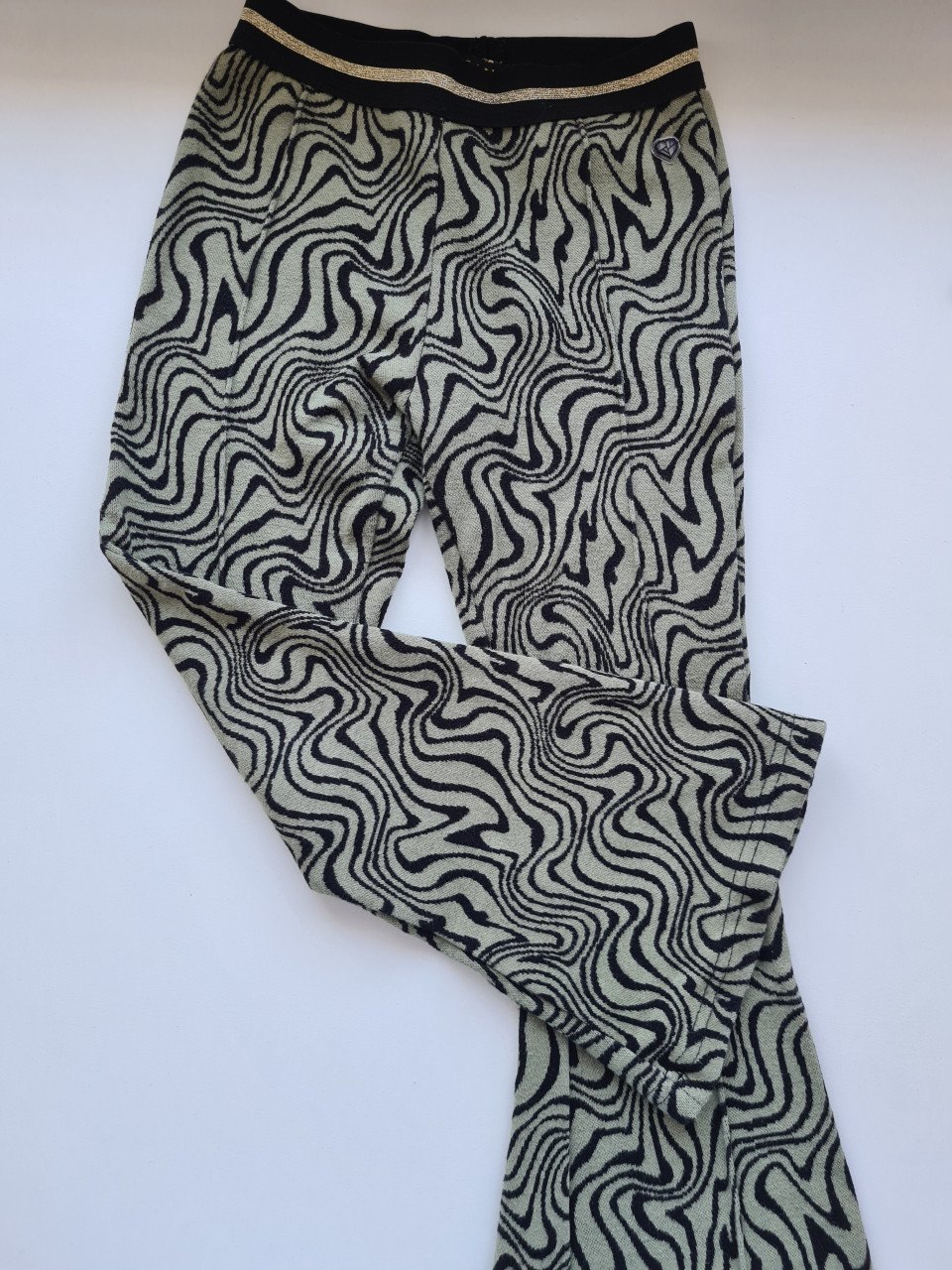 D-Zine kaki groen, zwarte zebraprint flared broek Mt 116-122