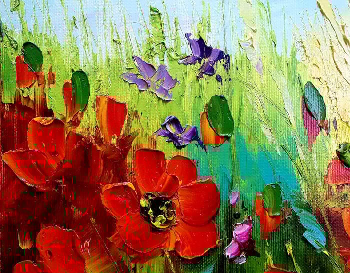 " Flowers in the Meadow "Prachtig Olieverfschilderij van Urszula Lemańska