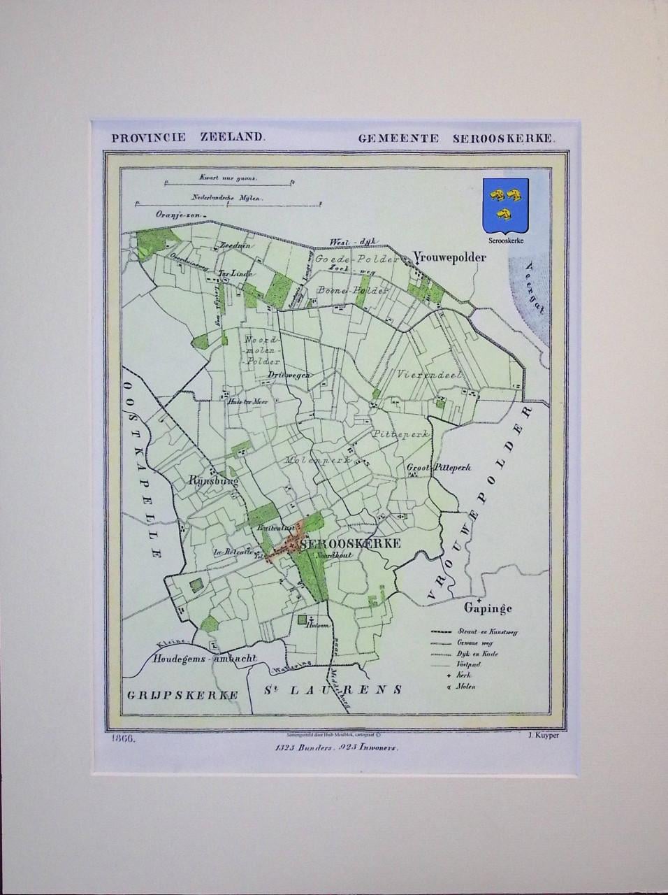 Gemeentekaartjes van J. Kuyper in kleur met Gemeentewapen