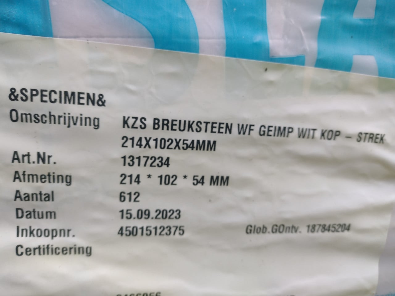 KZK Breuksteen WF Geïmpregneerd Wit Kop – ca. 900 stuks