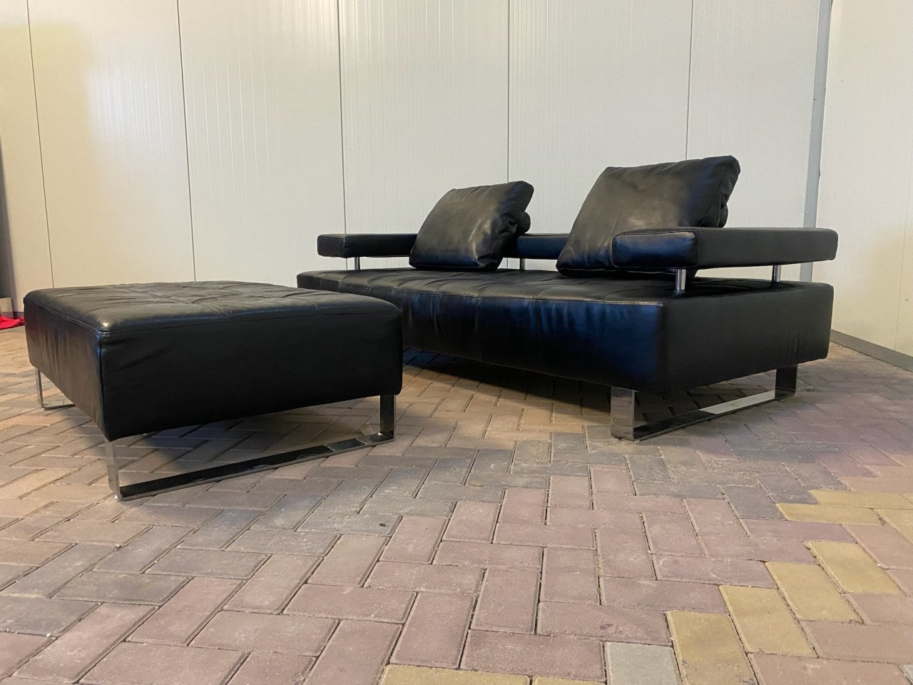 GRATIS LEVERING HEEL NL Montel 3-zits Echt Leren Bankstel met Hocker