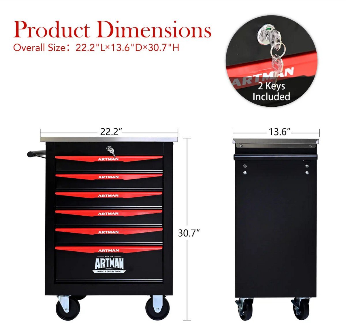 Artman Gereedschapswagen met 6 Lades – Zwart/Rood