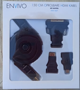 Uittrekbare oprolbare HDMI kabel  - 150 cm - met adapters - Nieuw