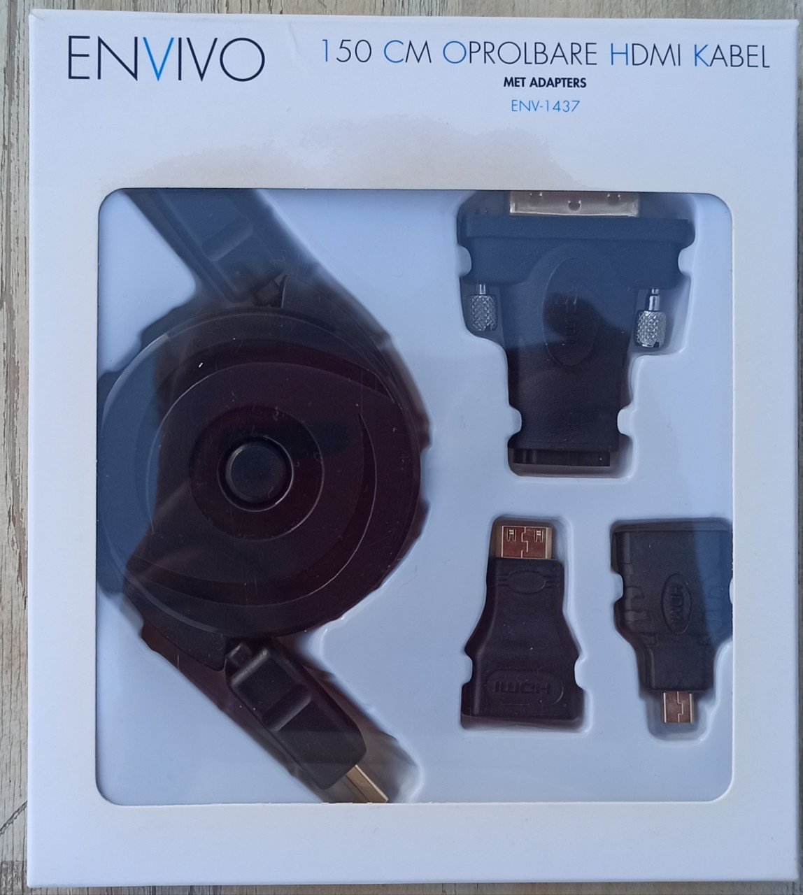 Uittrekbare oprolbare HDMI kabel  - 150 cm - met adapters - Nieuw