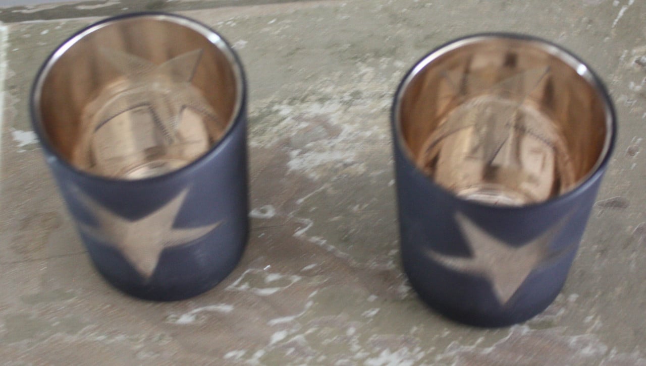 Set van 2 blauw grijze ster theelichtjes glas