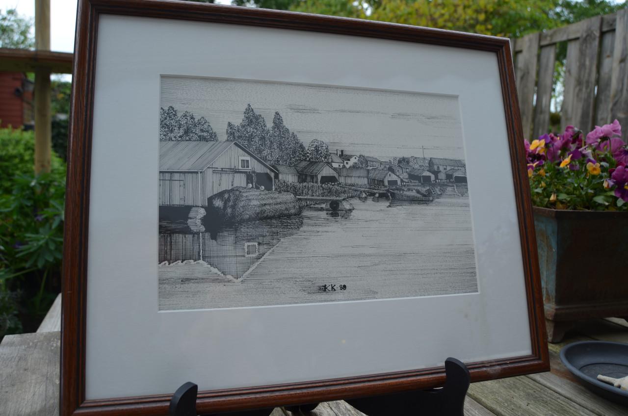Moderne ets haventje gesigneerd KK 89 (of 80)