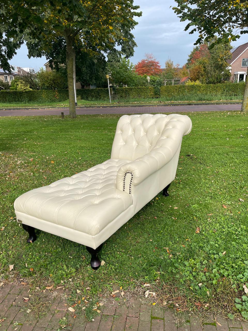 Chesterfield Chaise Lounge Set -Tijdloos Echt Leer Design-Luxe Uitstraling