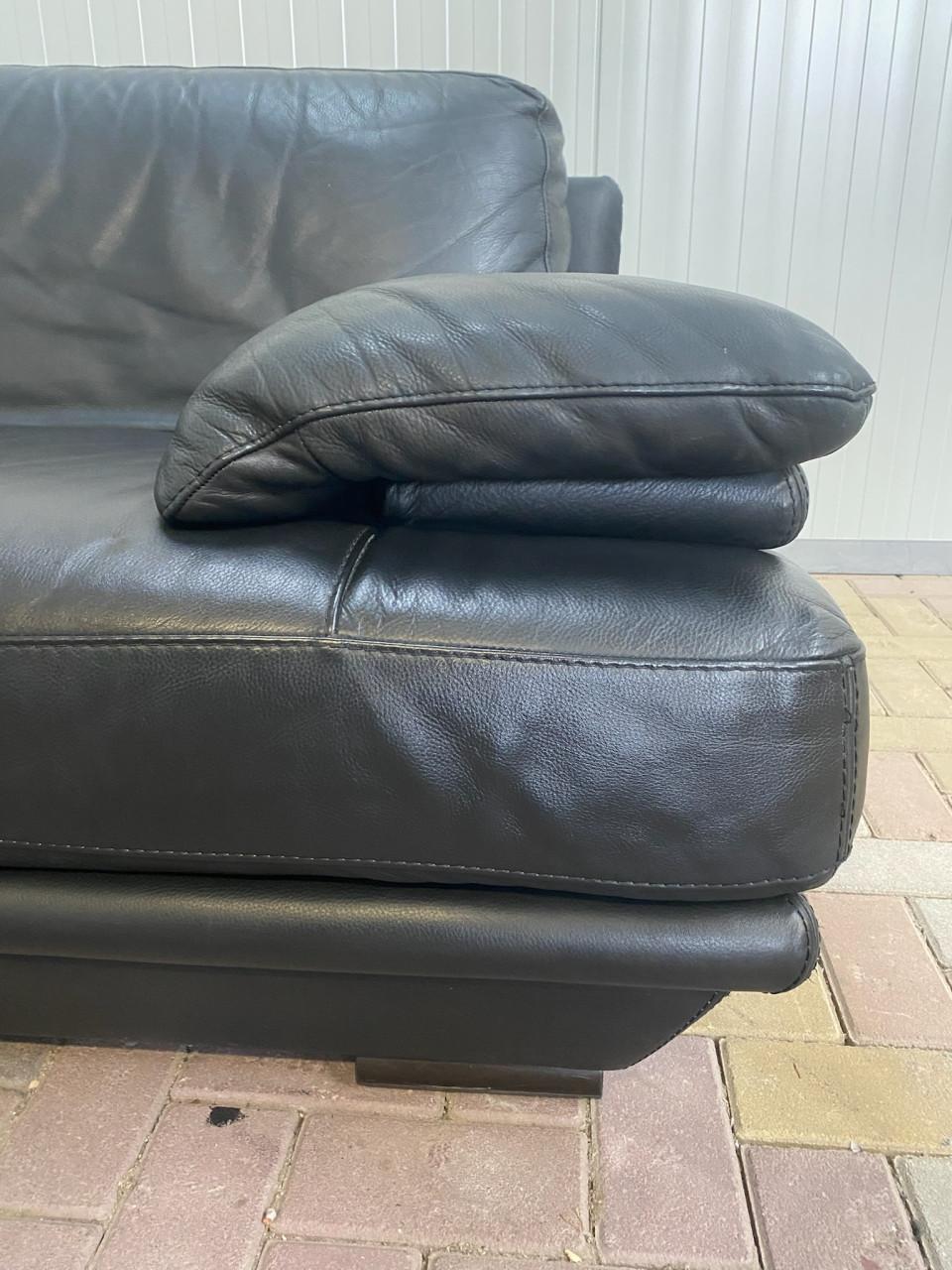Natuzzi Plaza Hoekbank met Hocker–Echt Zwart Leer–Luxe Lounge Comfort