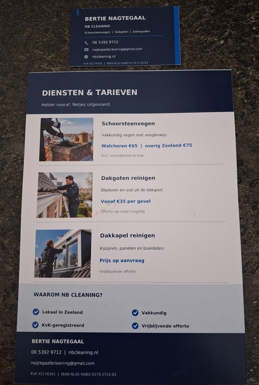 Schoorsteenvegen, dakgoten reinigen, auto interieur&exterieur.