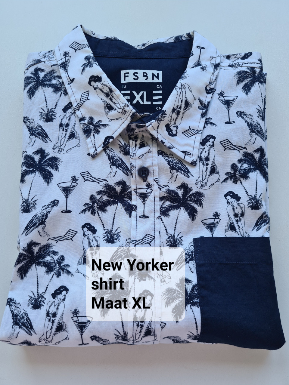 New Yorker blauw-wit shirt Maat XL