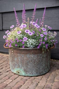 Grote oud koperen ketel/ bloembak