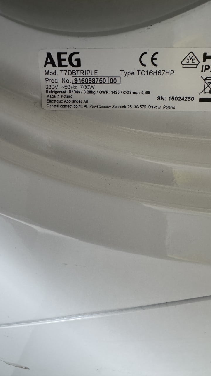 AEG 7000 Warmtepomp Droger 7 kg  ZGAN.