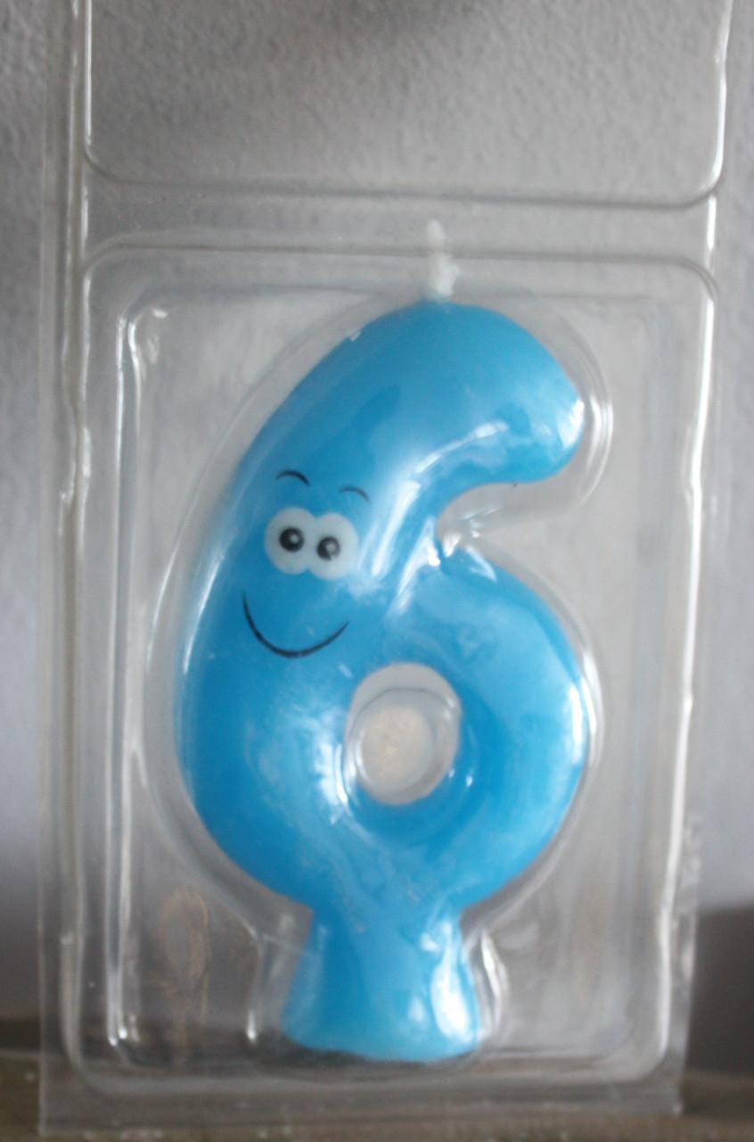 Blauw kaarsje cijver nr 6