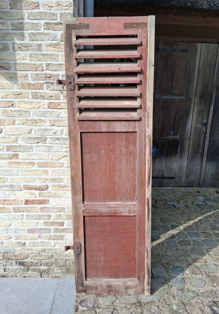Antieke houten louvre deur als decoratie, 60 cm breed, 203 cm hoog