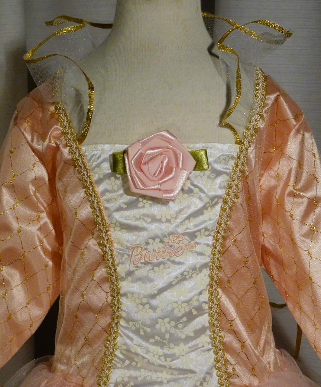 Nieuw ! Maat 128-134 Lange Zalmroze Barbie Prinsessenjurken + Kroon