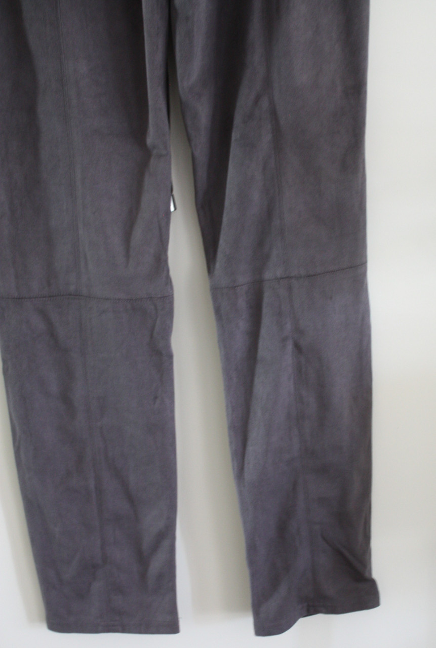 Nieuwe grijze suedelook broek met elastische tailleband maat s