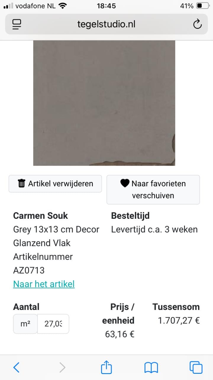 Wandtegel, grijs, 13 x 13 cm, 7,5m2