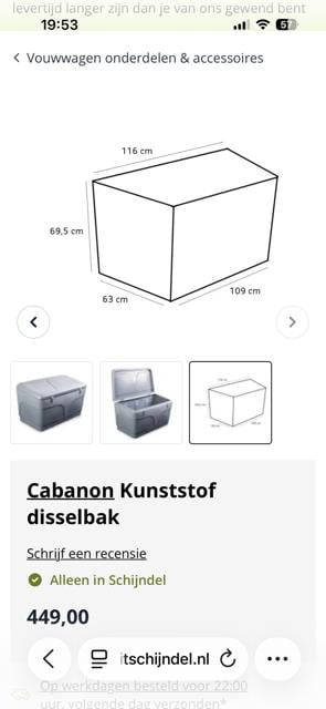 Kunststof Disselbak voor Cabanon vouwwagen (als nieuw!)