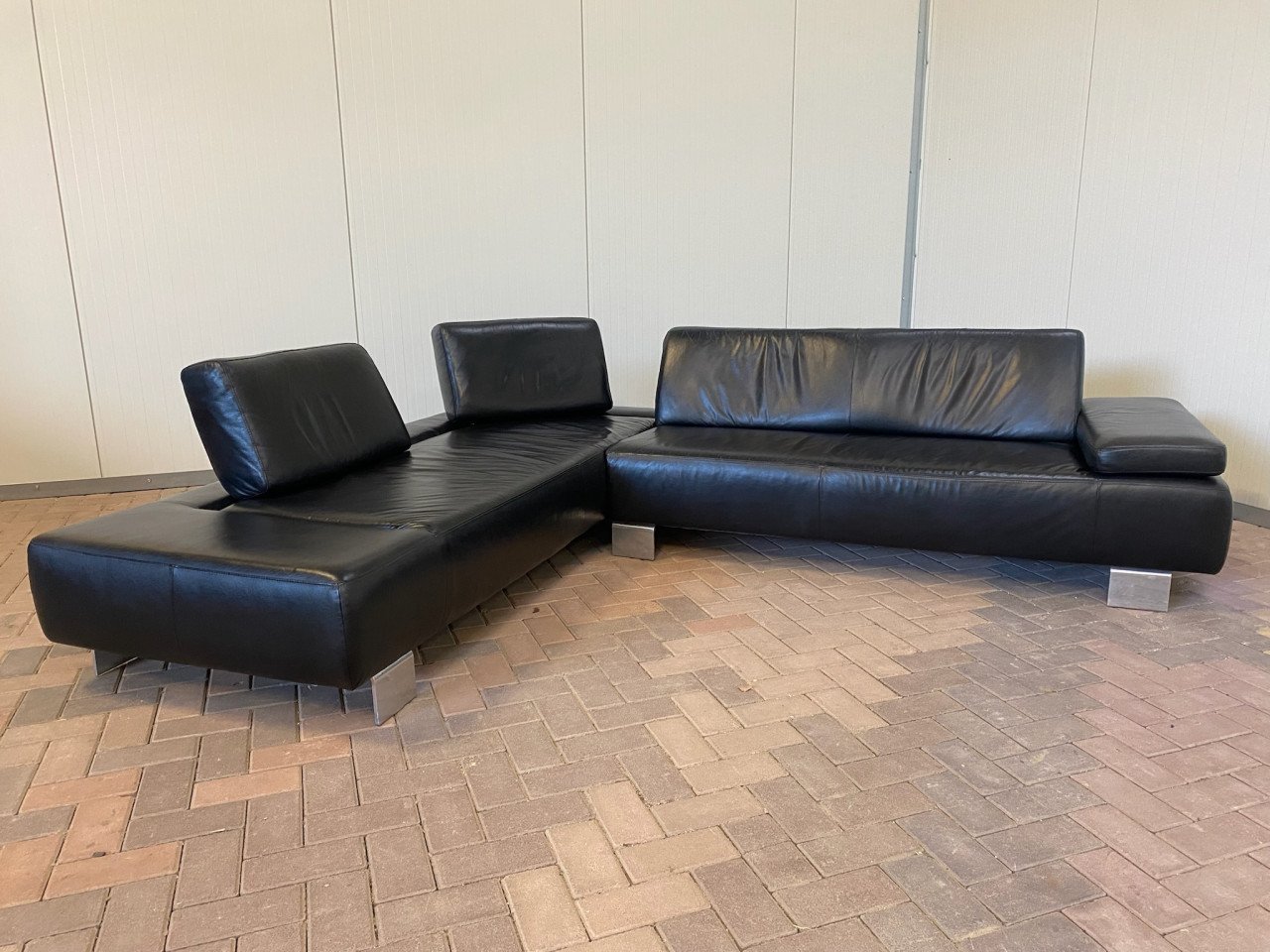 GRATIS LEVERING HEEL NL Montel Zwarte Echt Leer Hoekbank