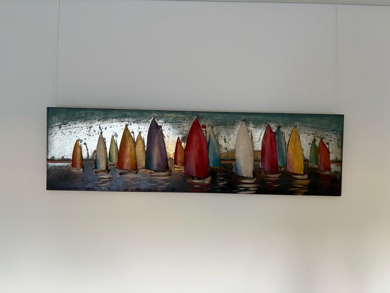 Metaal 3D schilderij zeilboten - 50 x 180 cm