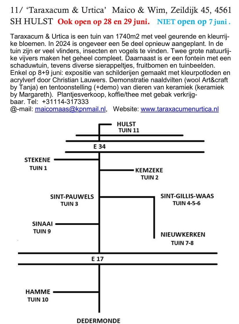 Open Tuindagen:  8 + 9 juni van 10:00 tot 18:00 ** GRATIS inkom. **