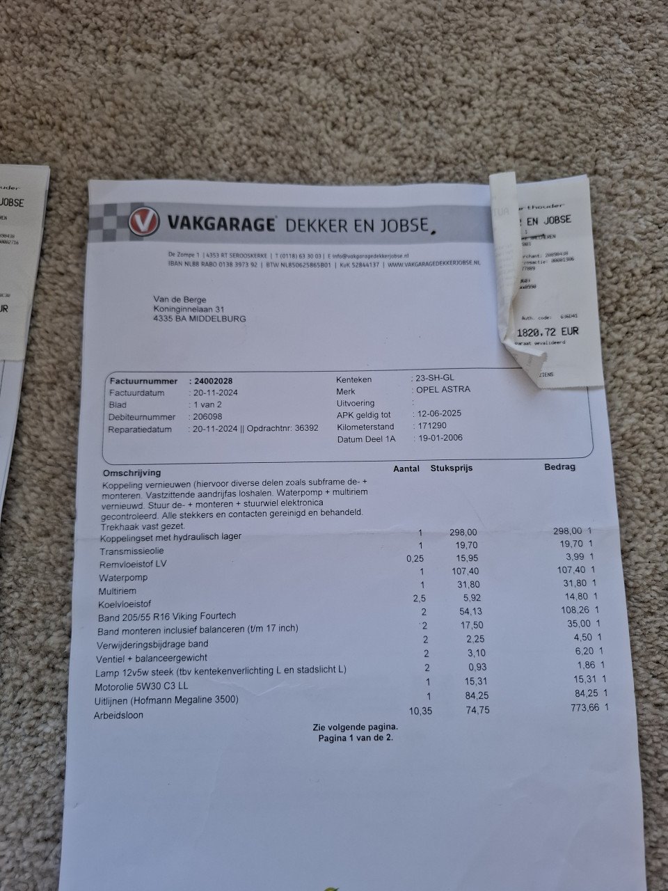 Opel astra 1.6 met klepsysteem