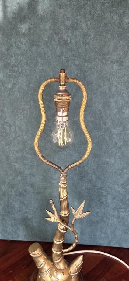Vintage Messing Tafellamp -Bamboe stijl