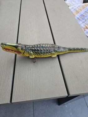 Prachtig opwindbaar blikken speelgoedkrokodil van J.chein&co uit New jersey
