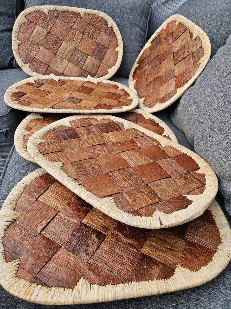 Set van 6 handgemaakte placemats van natuurlijke materialen