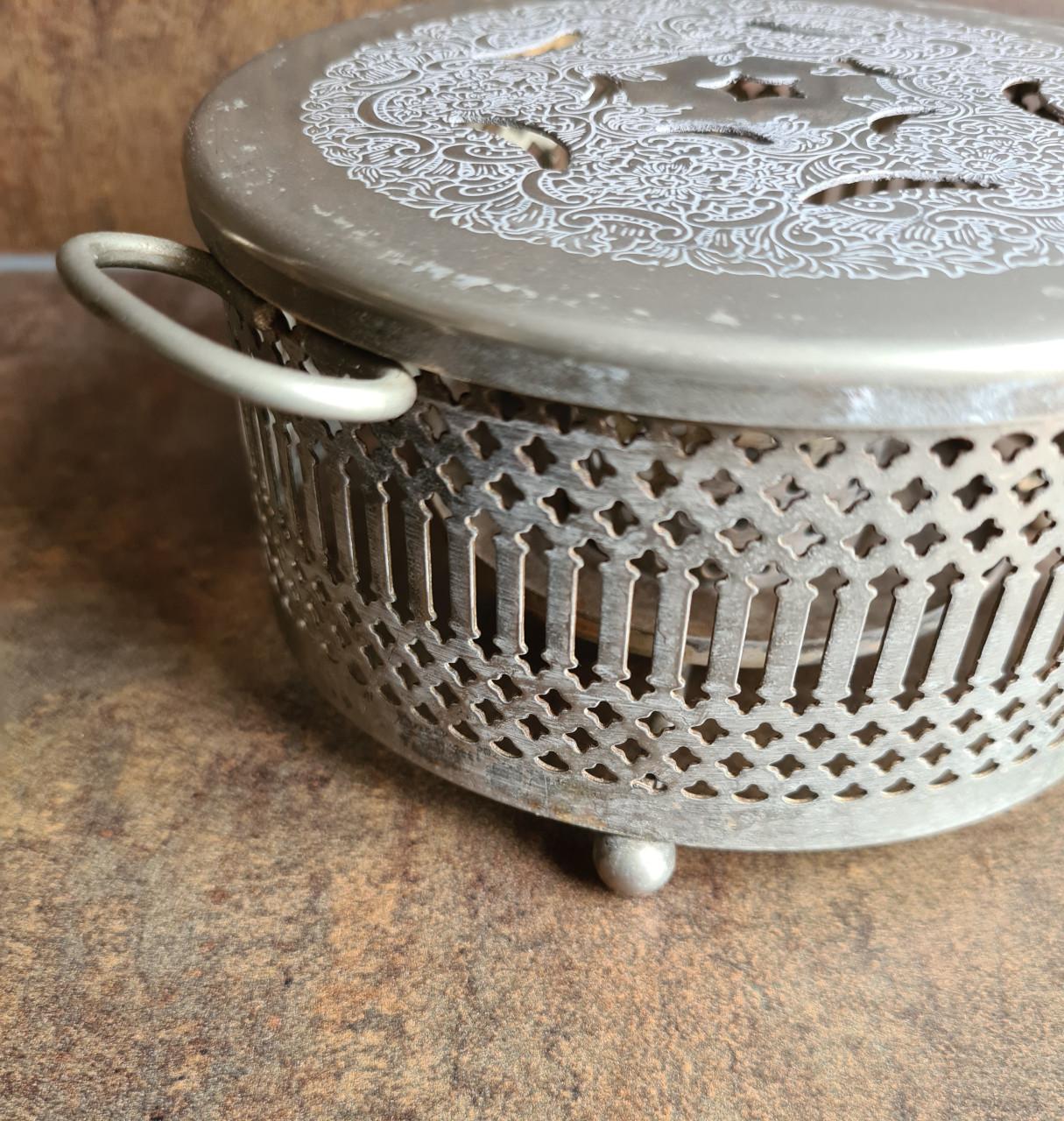 Brocante zilverkleurige theelichtwarmer