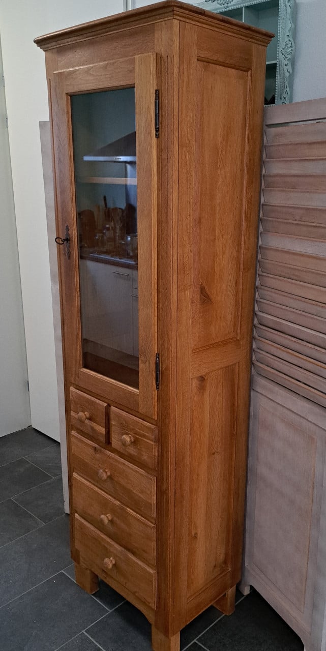🌞 Mooie oude massief eiken hoge kast met vitrinegedeelte en 5 laden 🌞