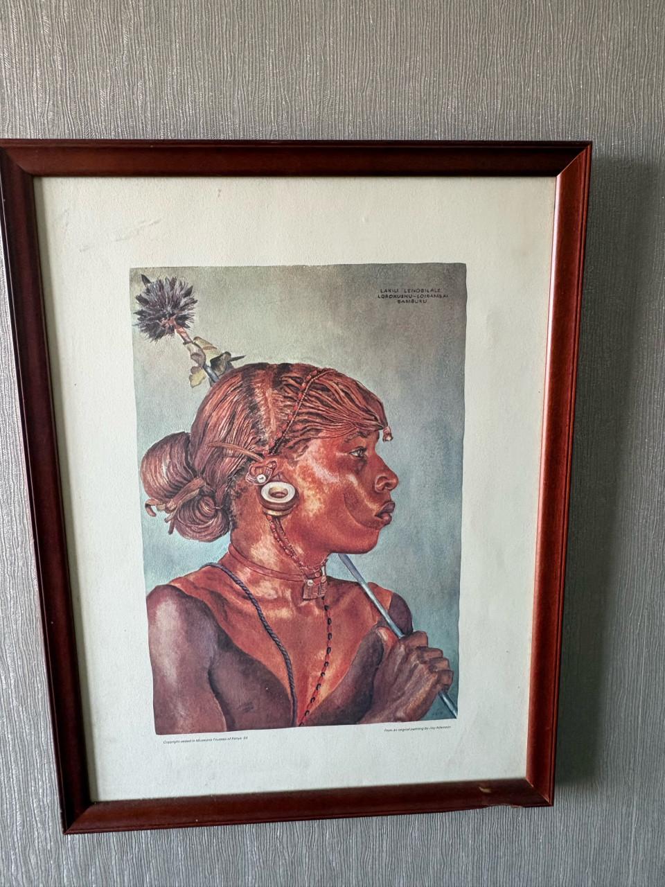 Afrikaans prent van Samburu krijger gemaakt door Joy Adamson